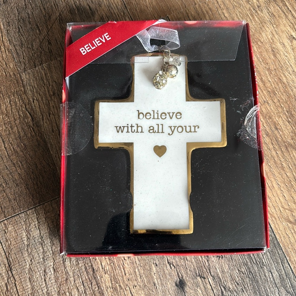 New in box Believe Cross Christmas Ornament